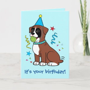 Birthday Boxer Puppy with Tennisball Card