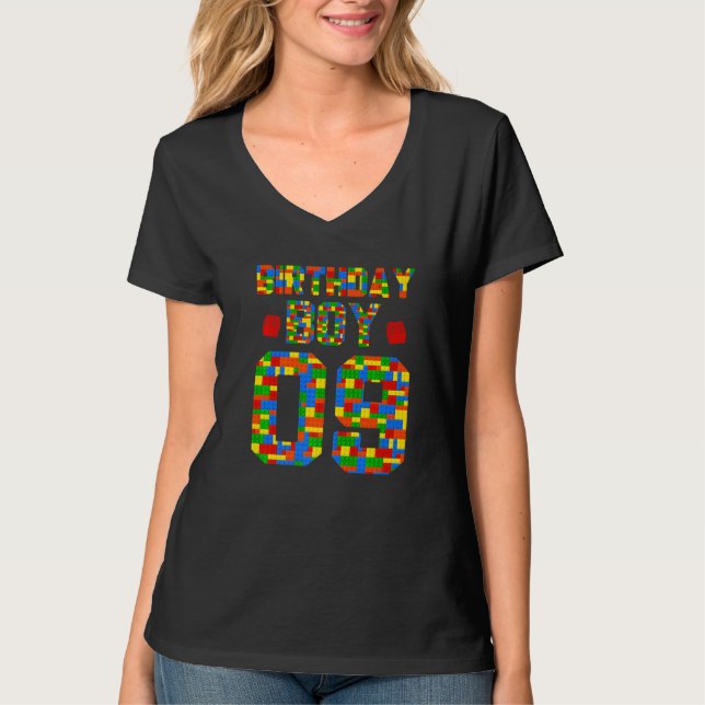 Birthday Boy 09 Brick Builder  Blocks Master Build T-Shirt (Front)