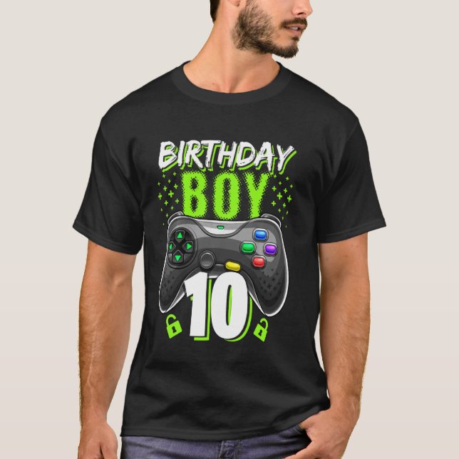 Birthday Boy 10 Video Game Controller Gamer 10th B T-Shirt (Front)