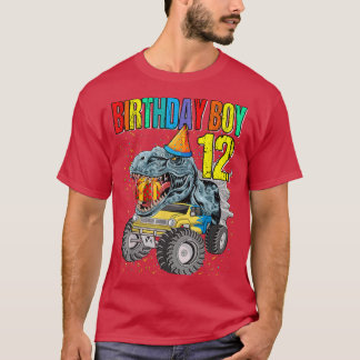 Birthday Boy 12 Monster Truck Dinosaur 12th Birthd T-Shirt