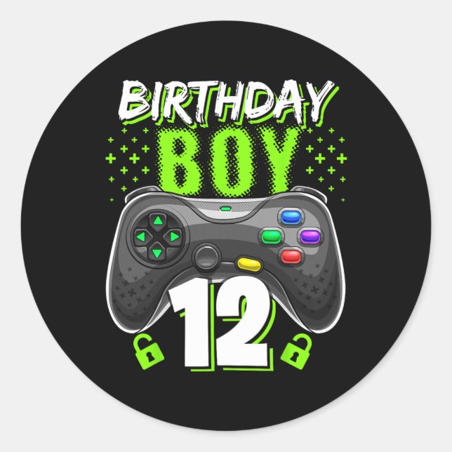 Birthday Boy 12 Video Game Controller Gamer 12th B Classic Round Sticker (Front)