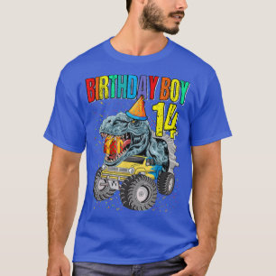 Birthday Boy 14 Monster Truck Dinosaur 14th Birthd T-Shirt