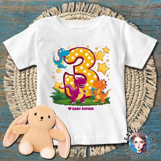Birthday Boy 3 Dinosaur Baby T-Shirt (Creator Uploaded)