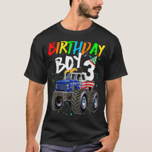 Birthday Boy 3 Year Old Monster Truck Flag 3rd Bir T-Shirt