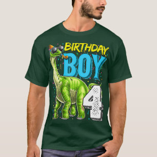 Birthday Boy 4 4th Birthday Long Neck Dinosaur T-Shirt