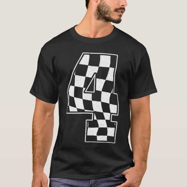 Birthday Boy 4th Race Chequered Flag 4 Racing Part T-Shirt (Front)