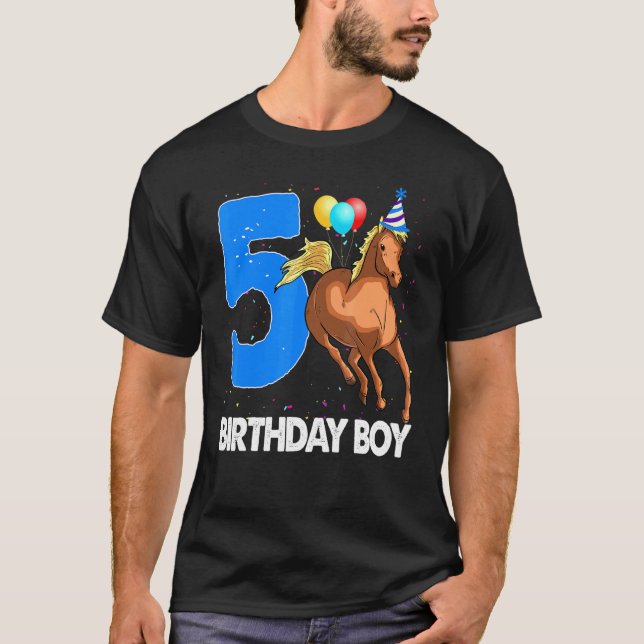 Birthday Boy 5 Riding Rider Horse Love Party T-Shirt (Front)