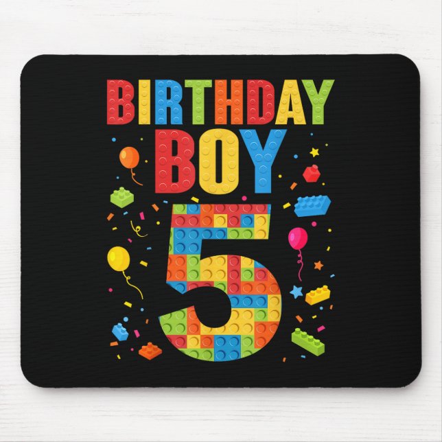 Birthday Boy 5 Year Old Building Blocks 5th Birthd Mouse Pad (Front)