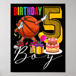 Birthday Boy 5 Years Old Dabbing Bysketbyll Byll 5 Poster