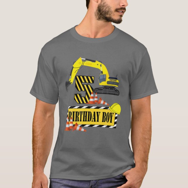 Birthday Boy 5Th Birthday Excavator Construction V T-Shirt (Front)