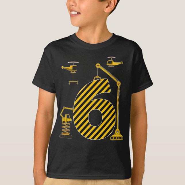 Birthday Boy 6 Construction Vehicle Excavator 6th  T-Shirt (Front)