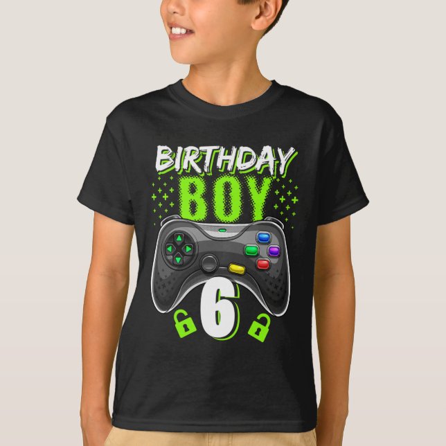 Birthday Boy 6 Video Game Controller Gamer 6th Bir T-Shirt (Front)