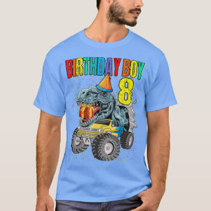 Birthday Boy 8 Monster Truck Dinosaur 8th Birthday T-Shirt