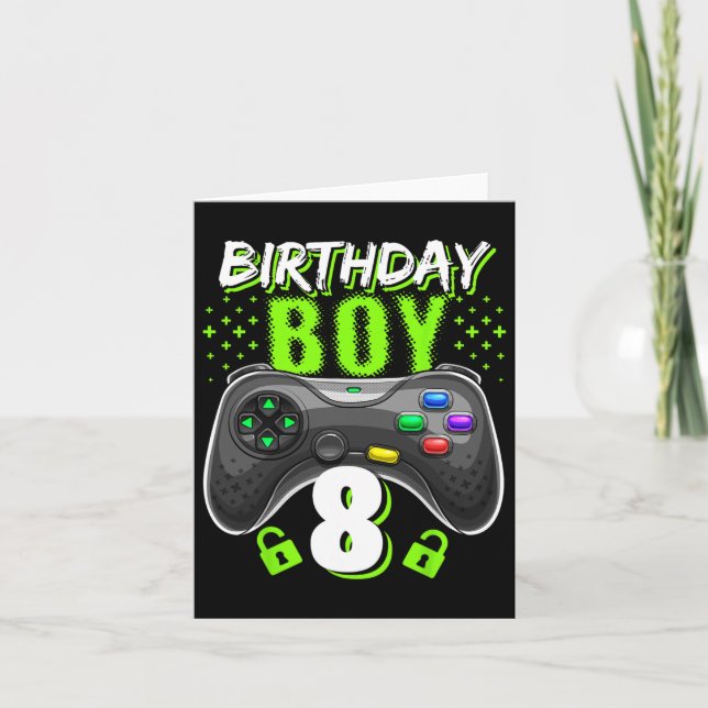 Birthday Boy 8 Video Game Controller Gamer 8th Bir Card (Front)
