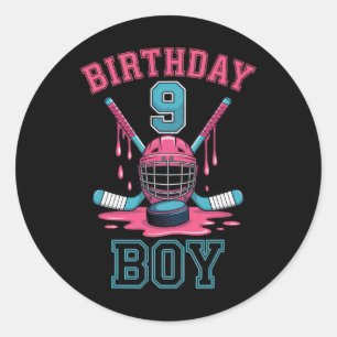 Birthday Boy 9 Hockey Fan Youth Fun Celebration Te Classic Round Sticker