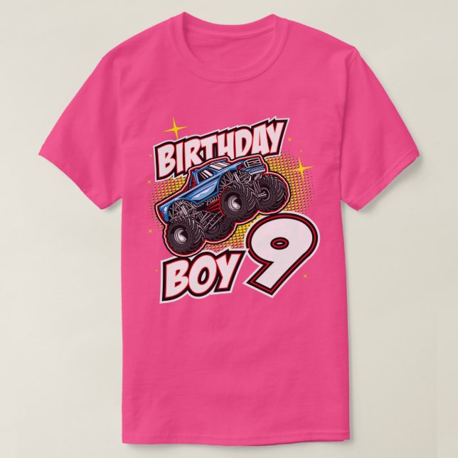 Birthday Boy 9 Monster Truck Jumping 9th T-Shirt (Design Front)