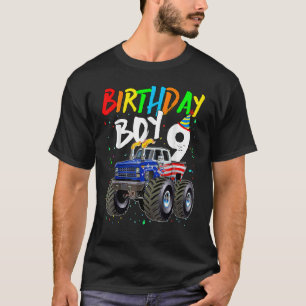 Birthday Boy 9 Year Old Monster Truck Flag 9th Bir T-Shirt