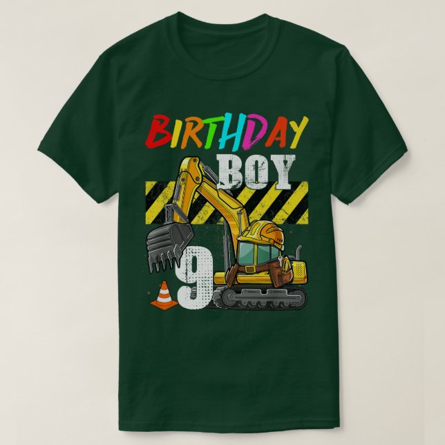 Birthday Boy 9th Excavator 9 Years Old Constructio T-Shirt (Design Front)