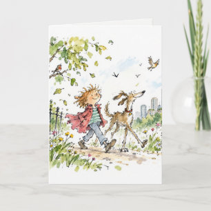 Birthday Boy and Dog In City Park Card