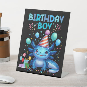 Birthday Boy Axolotl Vibes Cute Party Design Pedestal Sign