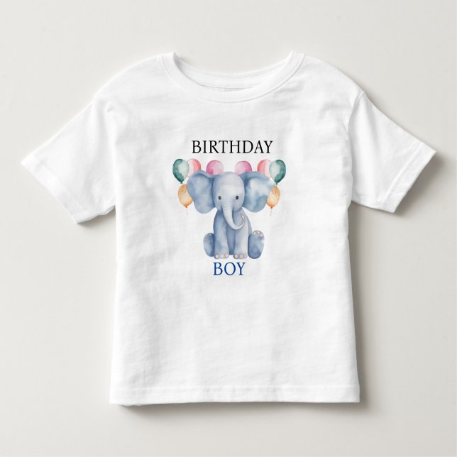 Birthday Boy | Baby Elephant & Balloons Toddler T-Shirt (Front)