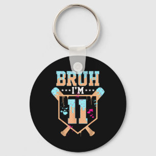 Birthday Boy Baseball Ice Cream Drip Bruh Im 11 Ye Key Ring