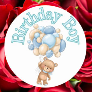 Birthday Boy Bear Baby Shower  Classic Round Sticker