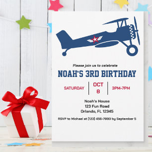 Birthday Boy Blue Aeroplane Fun Kids Colourful  Invitation
