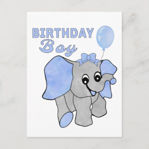 Birthday Boy Blue Baby Elephant  Postcard