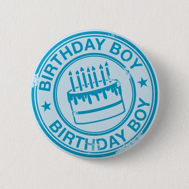 Birthday Boy -blue rubber stamp effect- 6 Cm Round Badge (Front)