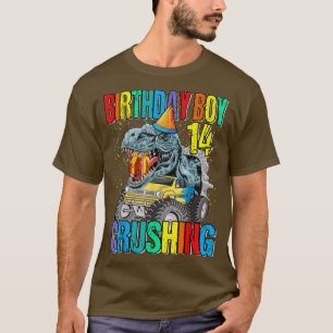 Birthday Boy Crushing 14 Monster Truck Dinosaur  T-Shirt