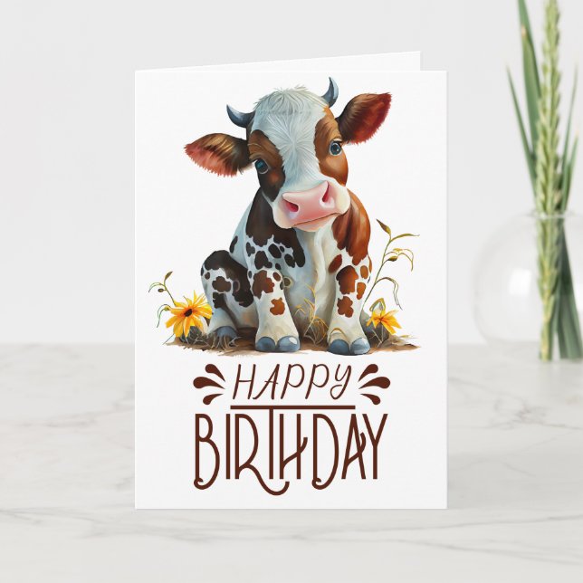 Birthday Boy Cute Cow Card (Front)