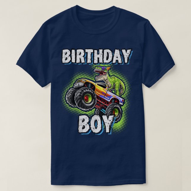 Birthday Boy Dinosaur Monster Truck Matching Famil T-Shirt (Design Front)