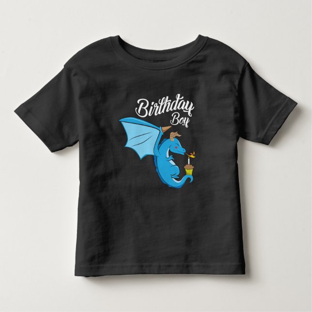 Birthday Boy Dragon Gift Cupcake Candle Fire Toddler T-Shirt (Front)