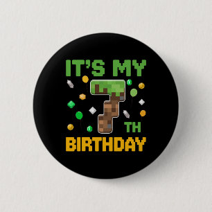 Birthday Boy It's My 7th Birthday Gamer Pixel Numb 6 Cm Round Badge
