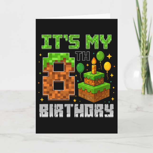 Birthday Boy It's My 8th Birthday Gamer Pixel Boy  Card (Front)