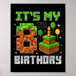 Birthday Boy It's My 8th Birthday Gamer Pixel Boy  Poster