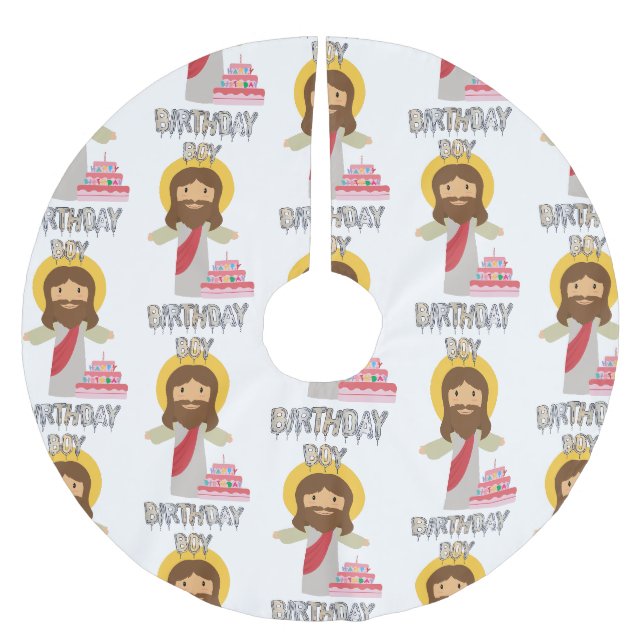 birthday boy jesus christmas brushed polyester tree skirt (Front)