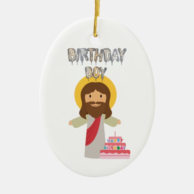 birthday boy jesus christmas ceramic tree decoration (Front)