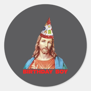 Birthday Boy Jesus Funny Christmas Party Hat Long  Classic Round Sticker