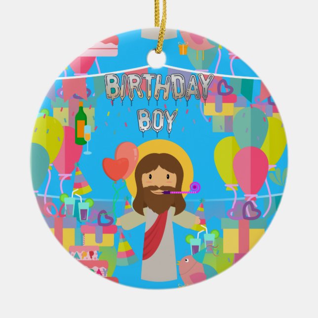 birthday boy jesus xmas ceramic tree decoration (Front)
