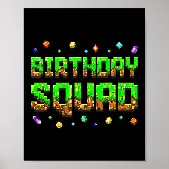 Birthday Boy Kid Birthday Squad Gamer Pixel Family Poster (Front)
