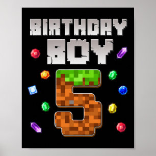 Birthday Boy Kids 5th Birthday 5 Year Old Gamer Pi Poster