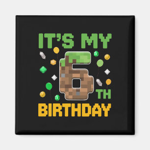 Birthday Boy Kids It's My 6th Birthday Gamer Pixel Magnet