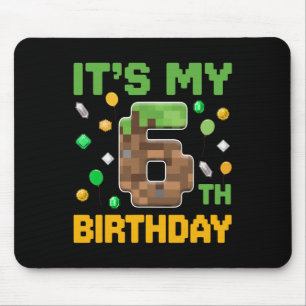 Birthday Boy Kids It's My 6th Birthday Gamer Pixel Mouse Pad