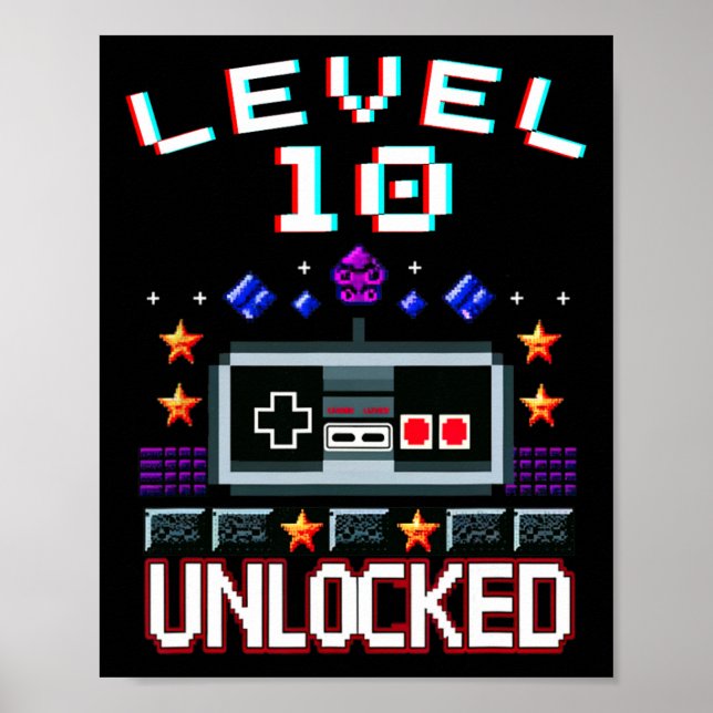 Birthday Boy Level 10 Unlocked Funny Video Game Ga Poster (Front)