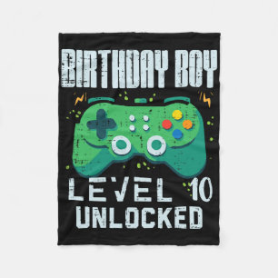 Birthday Boy Level 10 Unlocked Gamer Controller 10 Fleece Blanket