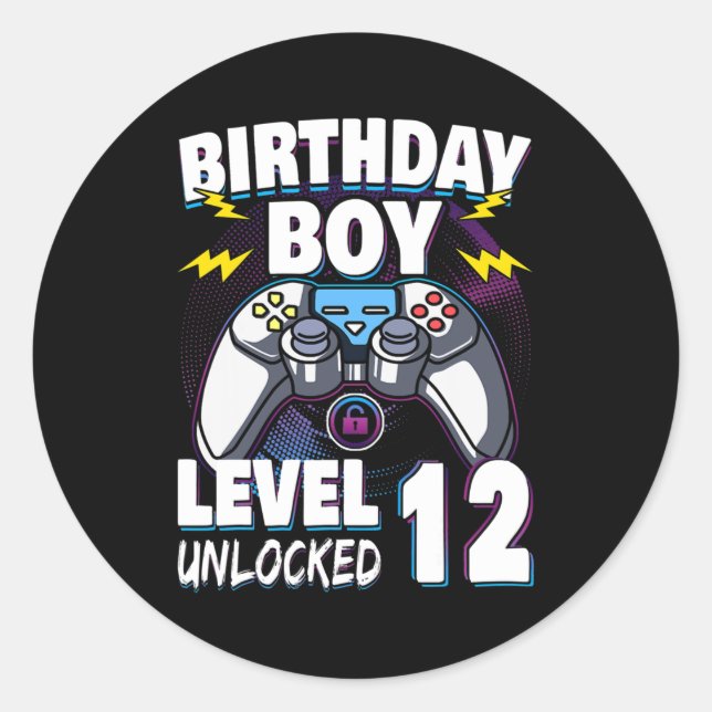 Birthday Boy Level 12 Unlocked Video Game 12th Classic Round Sticker (Front)