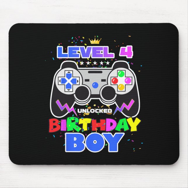 Birthday Boy Level 4 Unlocked Video Game 4th Birth Mouse Pad (Front)