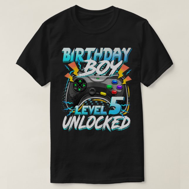 Birthday Boy Level 5 Unlocked Video Game Birthday  T-Shirt (Design Front)